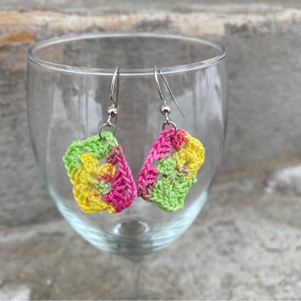 Colourful Hand Crafted Granny Square Earrings